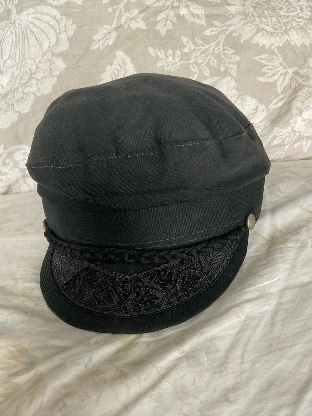 Black Embroidered Traditional Sailor Cap - Vintage